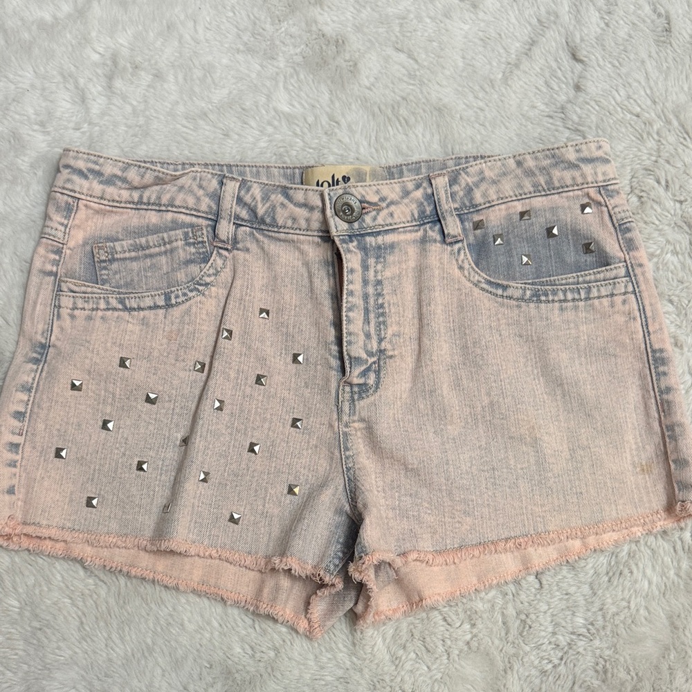Jolt Light Pink Studded Jean Shorts